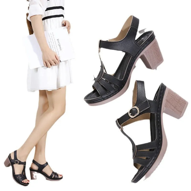 Women's patent leather high heel sandals with metal buckle detail in apricot colour