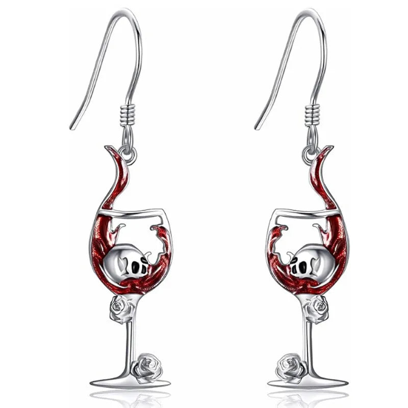 Halloween-themed geometric earrings with skull and wine glass design in electroplated zinc alloy