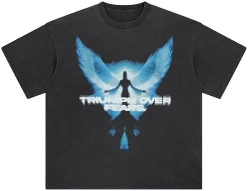 Men's loose black cotton t-shirt with a cartoon print on the front, short sleeve pullover style.