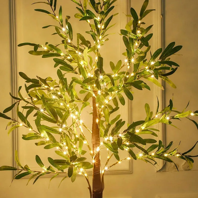 1.8 metre tall simulation olive leaf tree with warm USB-powered LED lights for courtyard decoration