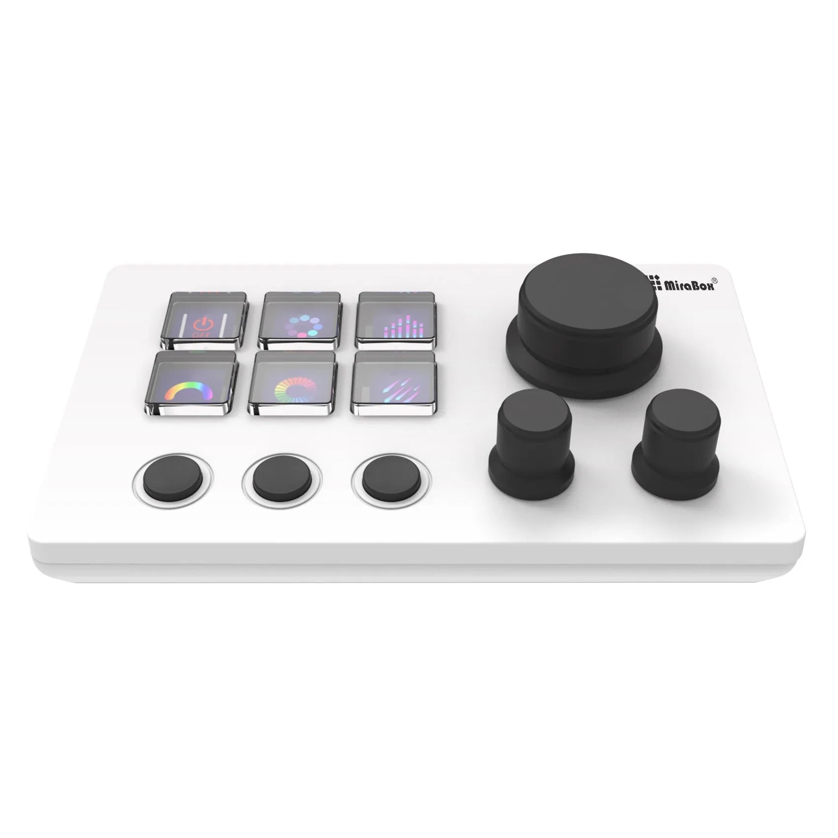 Black silica gel numeric keypad with adjustable bracket and USB cable on desk