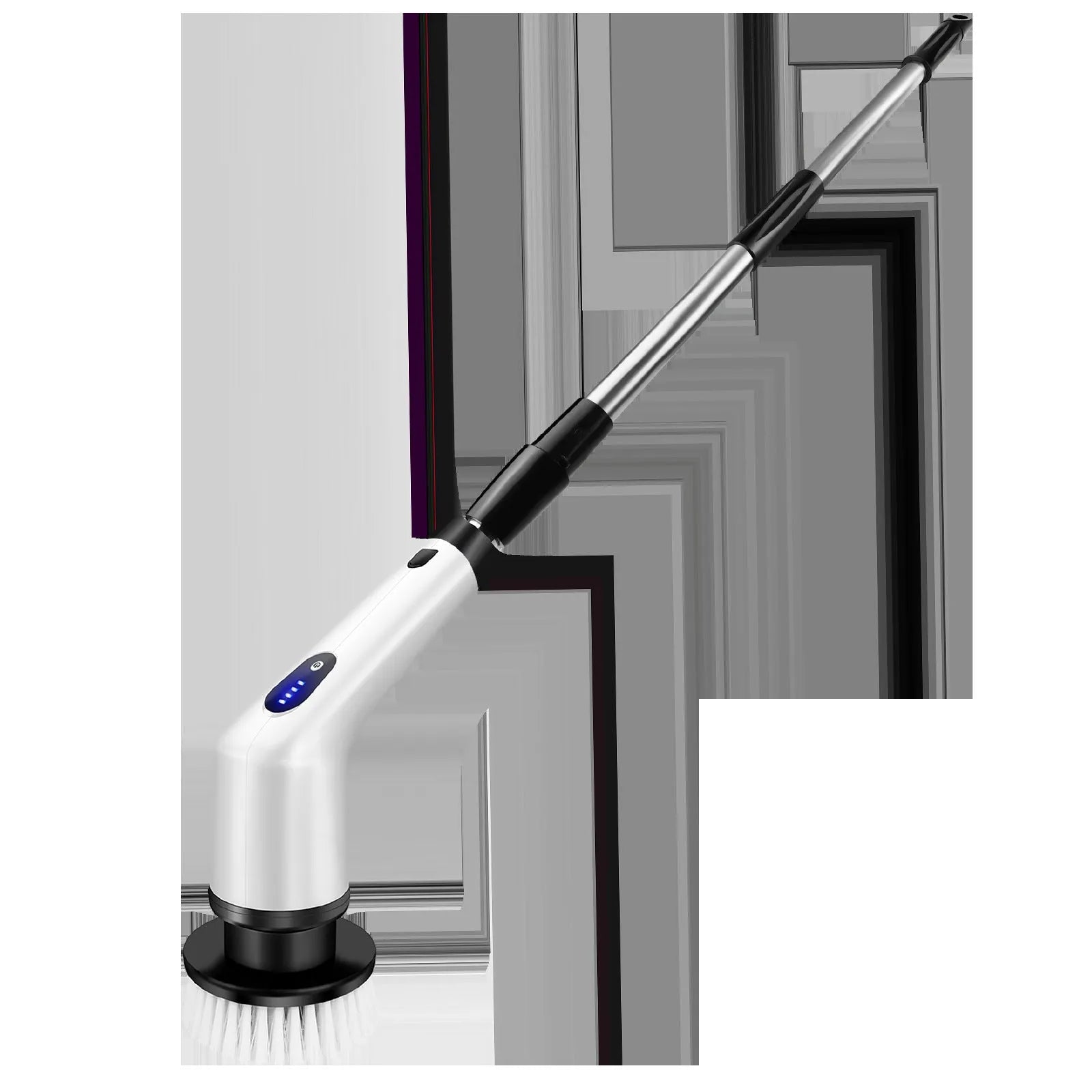 White rechargeable handheld cleaning ball with brush attachments and USB charging cable