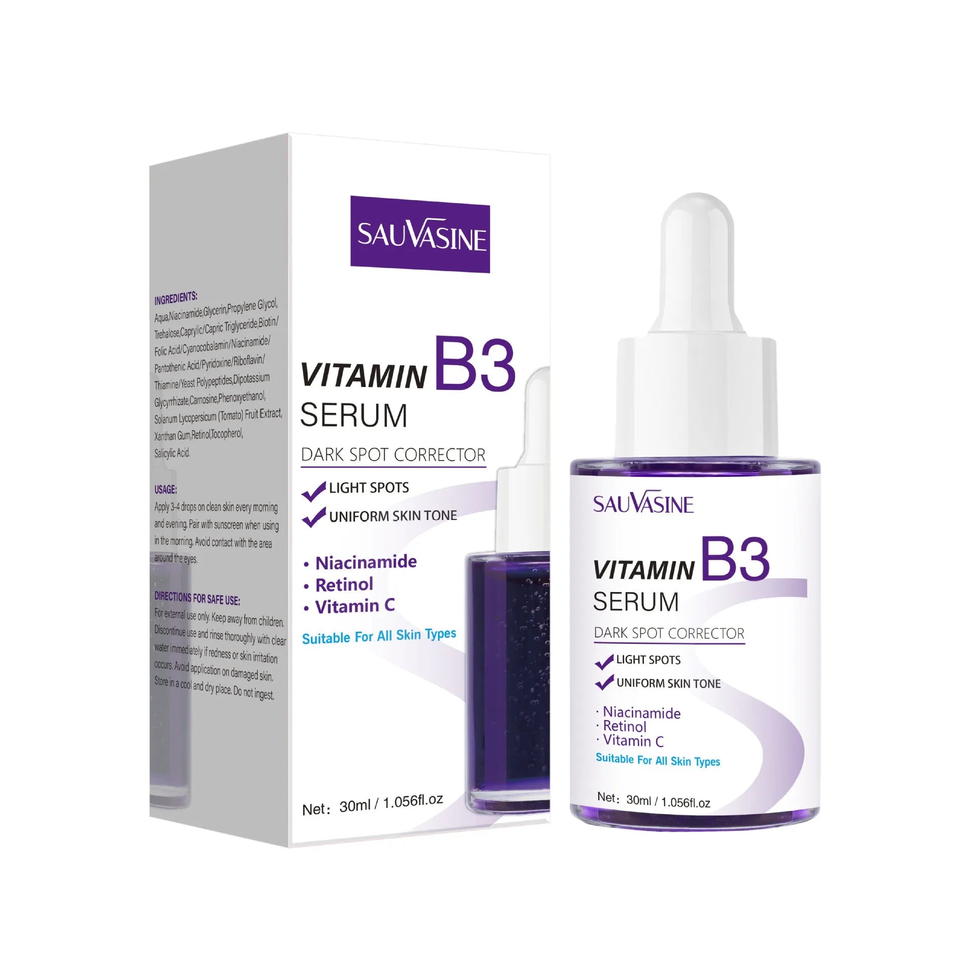 Vitamin B3 facial essence bottle 30ml with nourishing moisturising firming serum