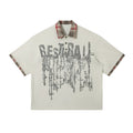Men's graffiti print cotton short-sleeved top with asymmetric lapel in loose street style fit