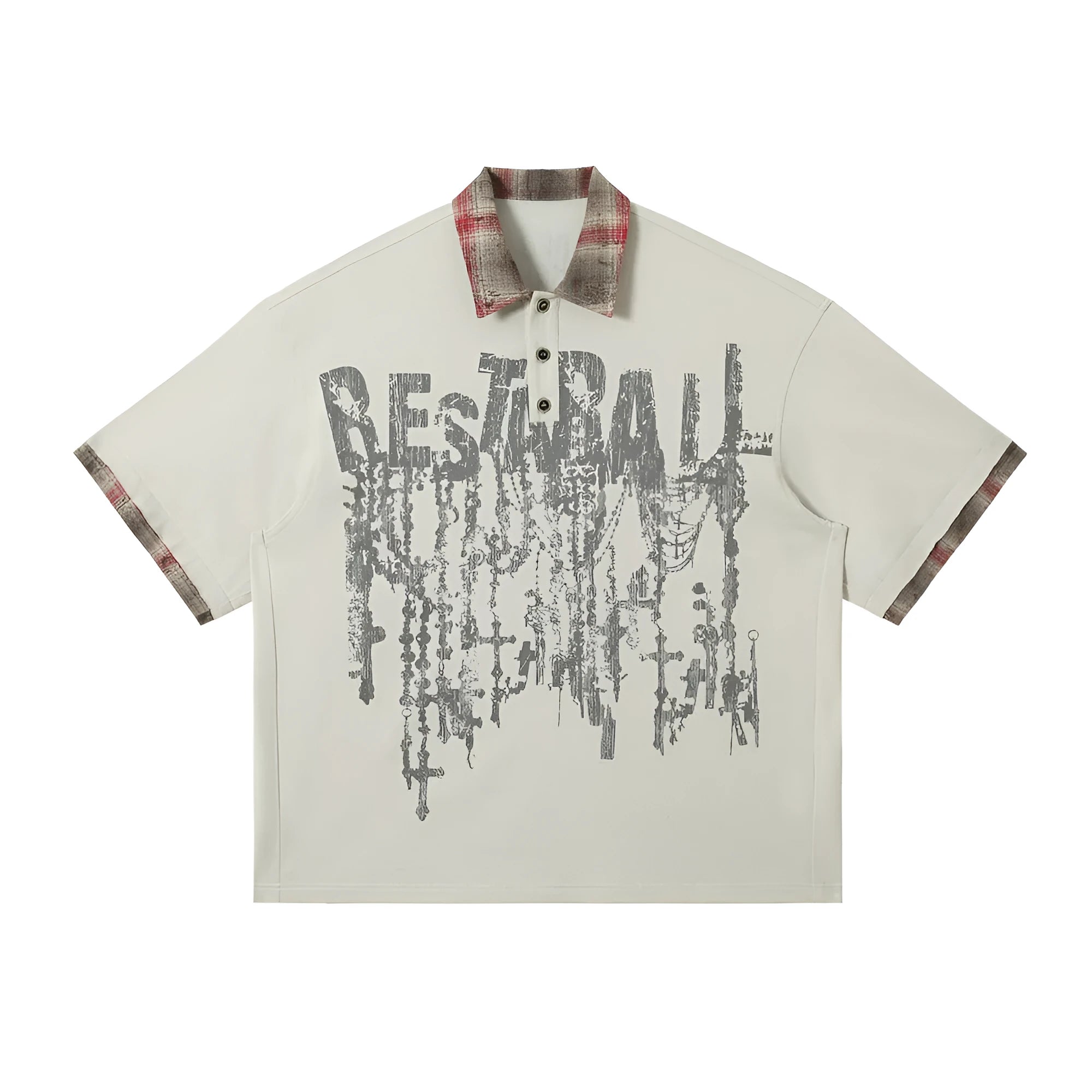 Men's graffiti print cotton short-sleeved top with asymmetric lapel in loose street style fit