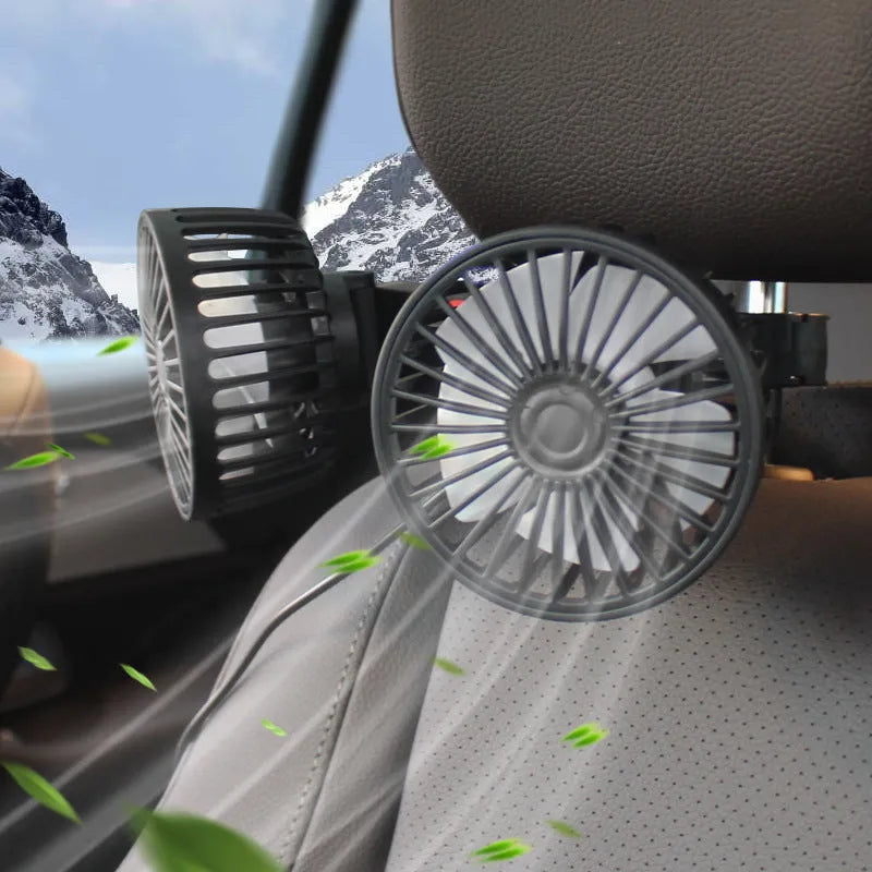 Black car USB rear electric fan with adjustable single head for 12V 24V vehicles