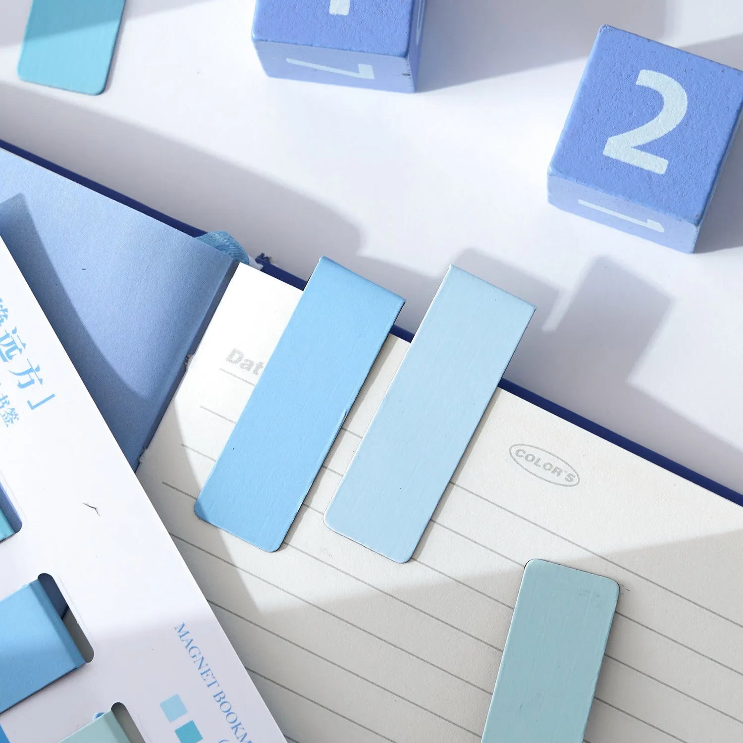 Set of four Morandi Series colour block magnetic bookmarks in soft evening breeze, Lanshan breeze, gentle twilight, and quiet distance colours.
