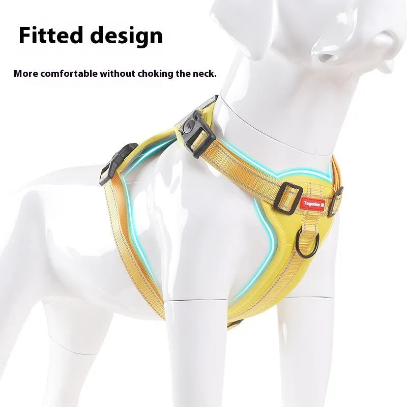Polyester dog harness and lead set in multiple colours including black, red and blue