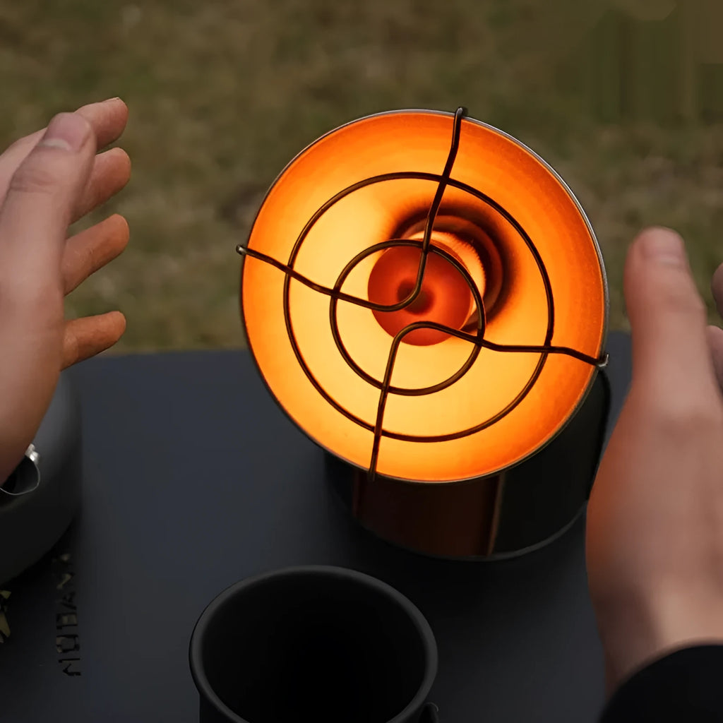 Black and orange portable camping heating stove with automatic ignition
