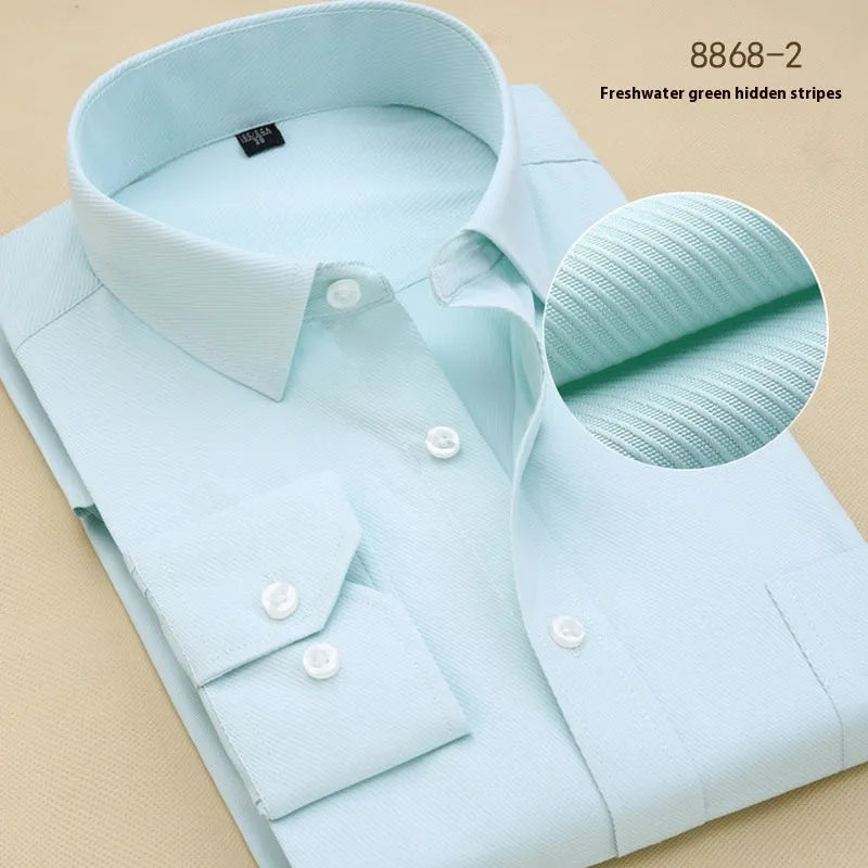 Men's black slim fit cotton business shirt with long sleeves for formal work wear.