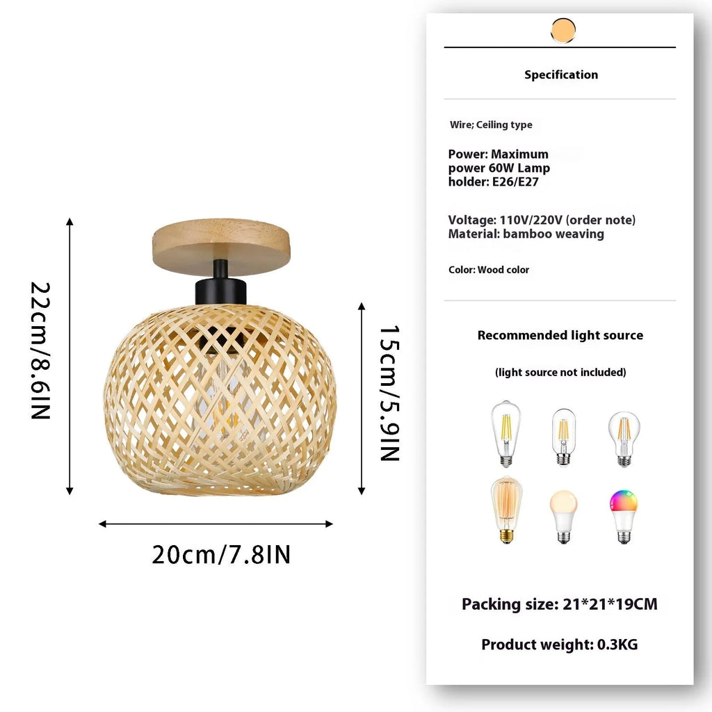 Bamboo Japanese-style aisle hallway ceiling lamp with wood colour finish