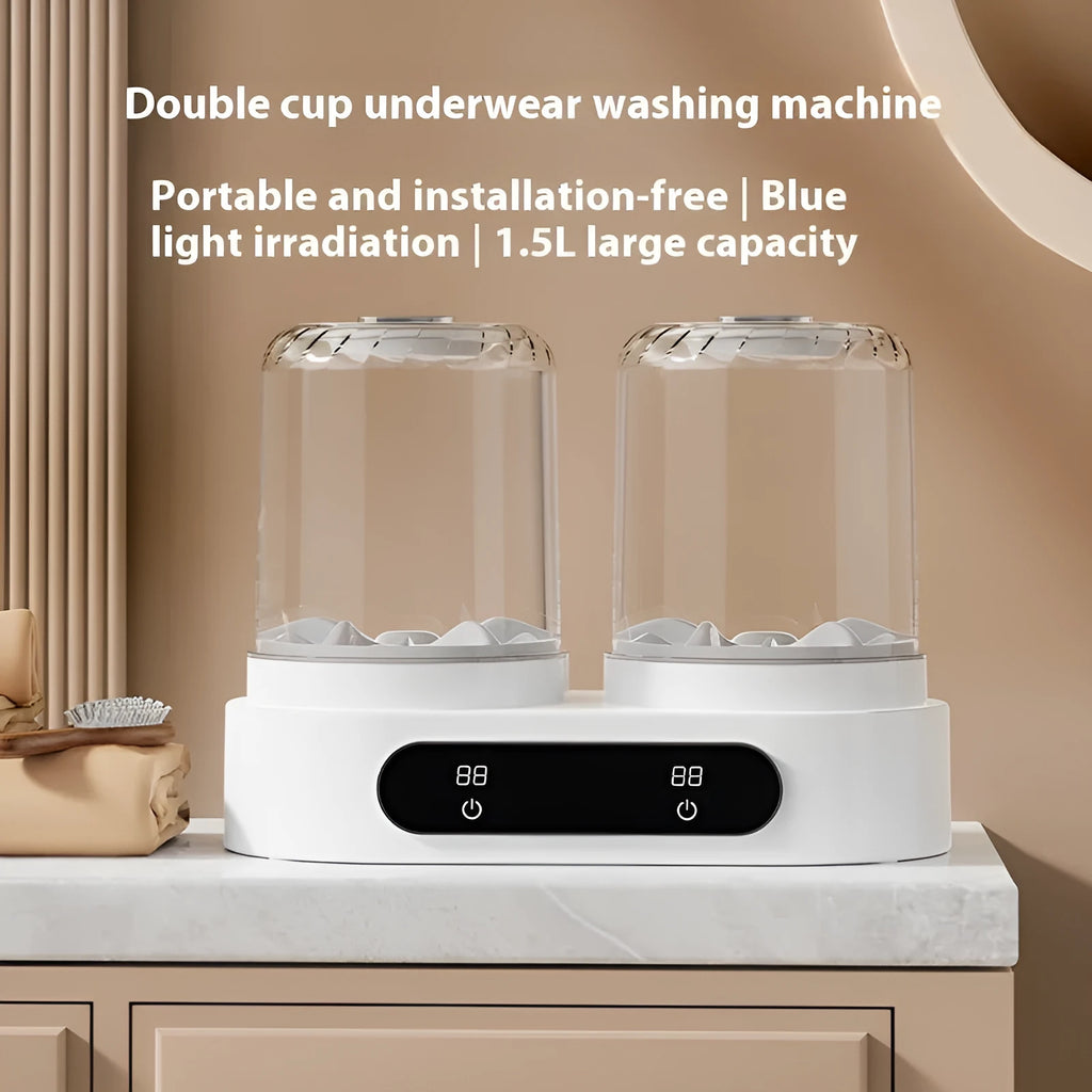 White double bucket USB mini underwear washing machine with mechanical controls