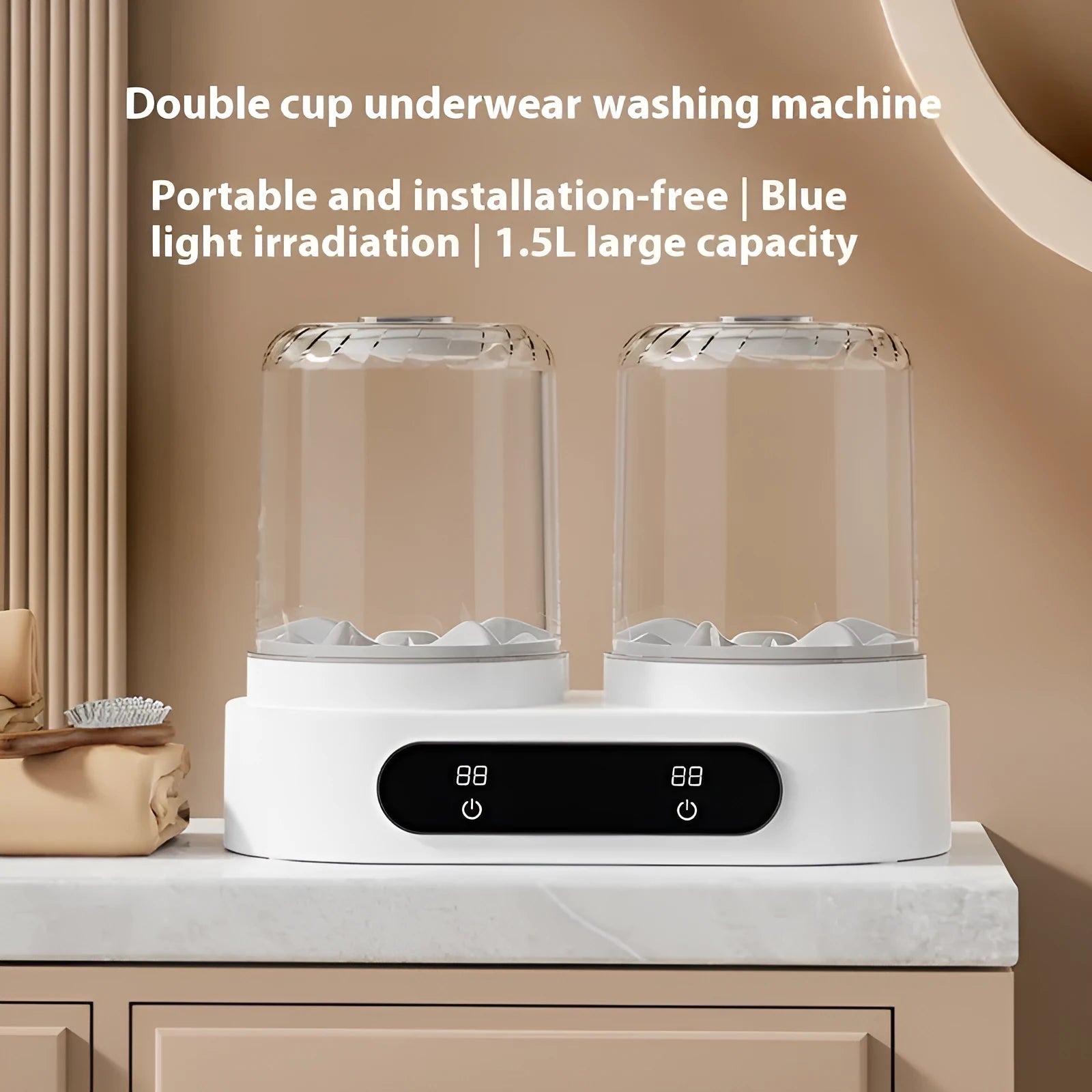 White double bucket USB mini underwear washing machine with mechanical controls