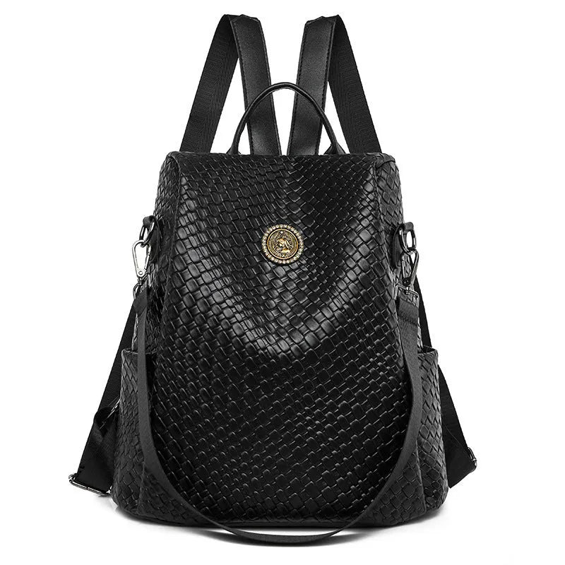 Women's anti-theft backpack large capacity PU material black brown colour with urban simple style