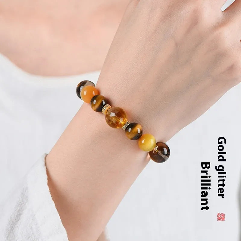 Women's natural yellow tower string crystal bracelet with 10mm Jinba beads