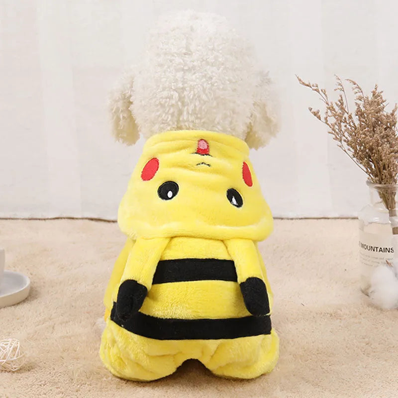 Fleece hooded cat coat with cartoon design in multiple sizes for small to medium pets