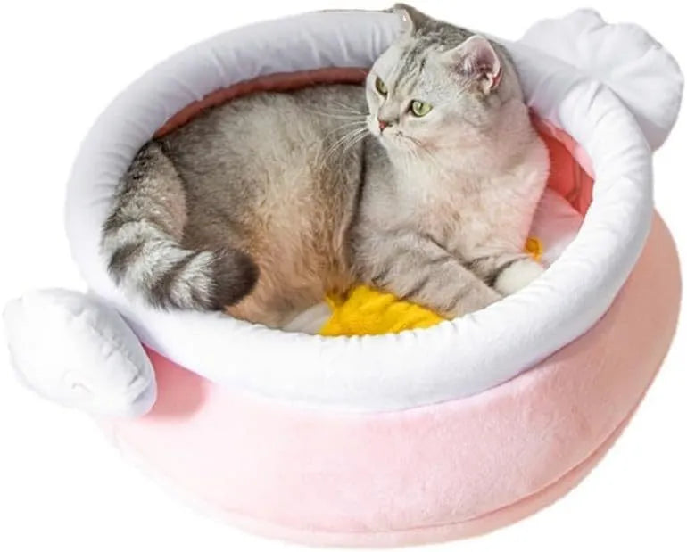 Pink honey pot shaped cat sofa bed with removable pad, for small cats and dogs.