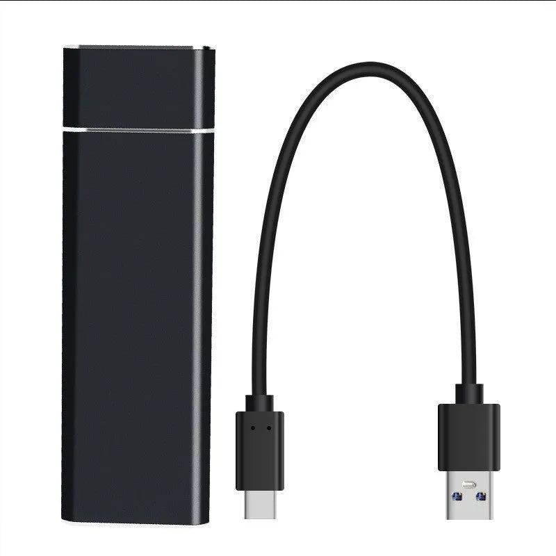 Sapphire Blue portable external hard drive with metal shell, shown next to its USB cable.