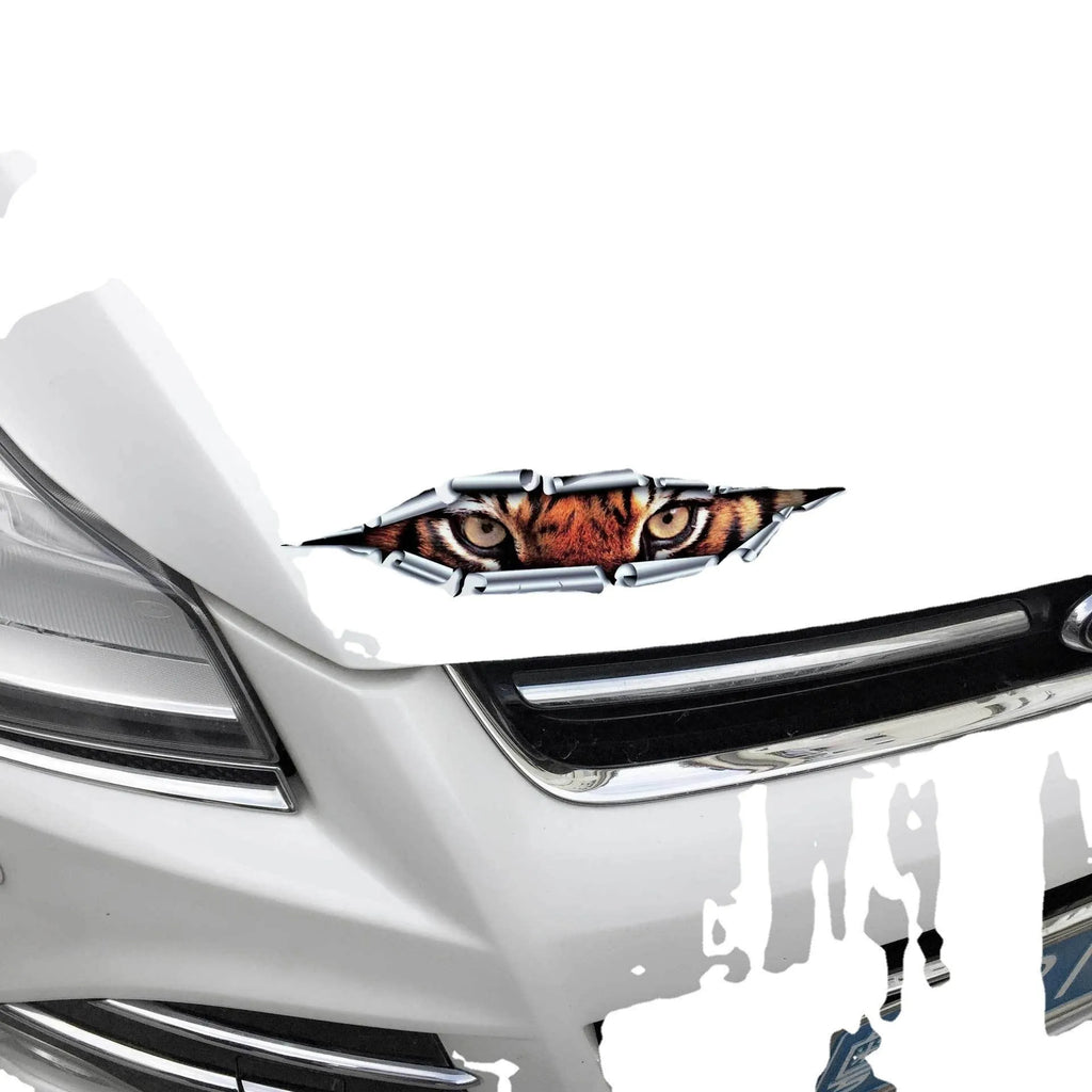 Tiger Eye and Eagle Eye 3D car bumper sticker on vehicle door