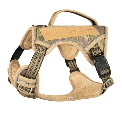Tactical working dog chest strap in Oxford cloth, available in colours like yellow camo and forest camouflage, size options M L XL