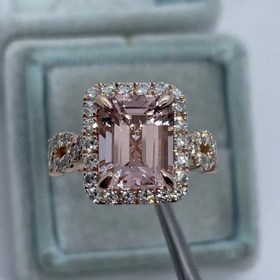 Rose gold geometric electroplated alloy ring on white background, unisex design