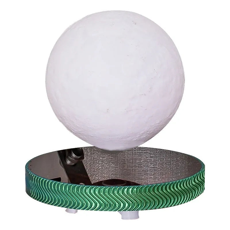 Magnetic suspension moon lamp floating above its base as a modern night light and decorative ornament.