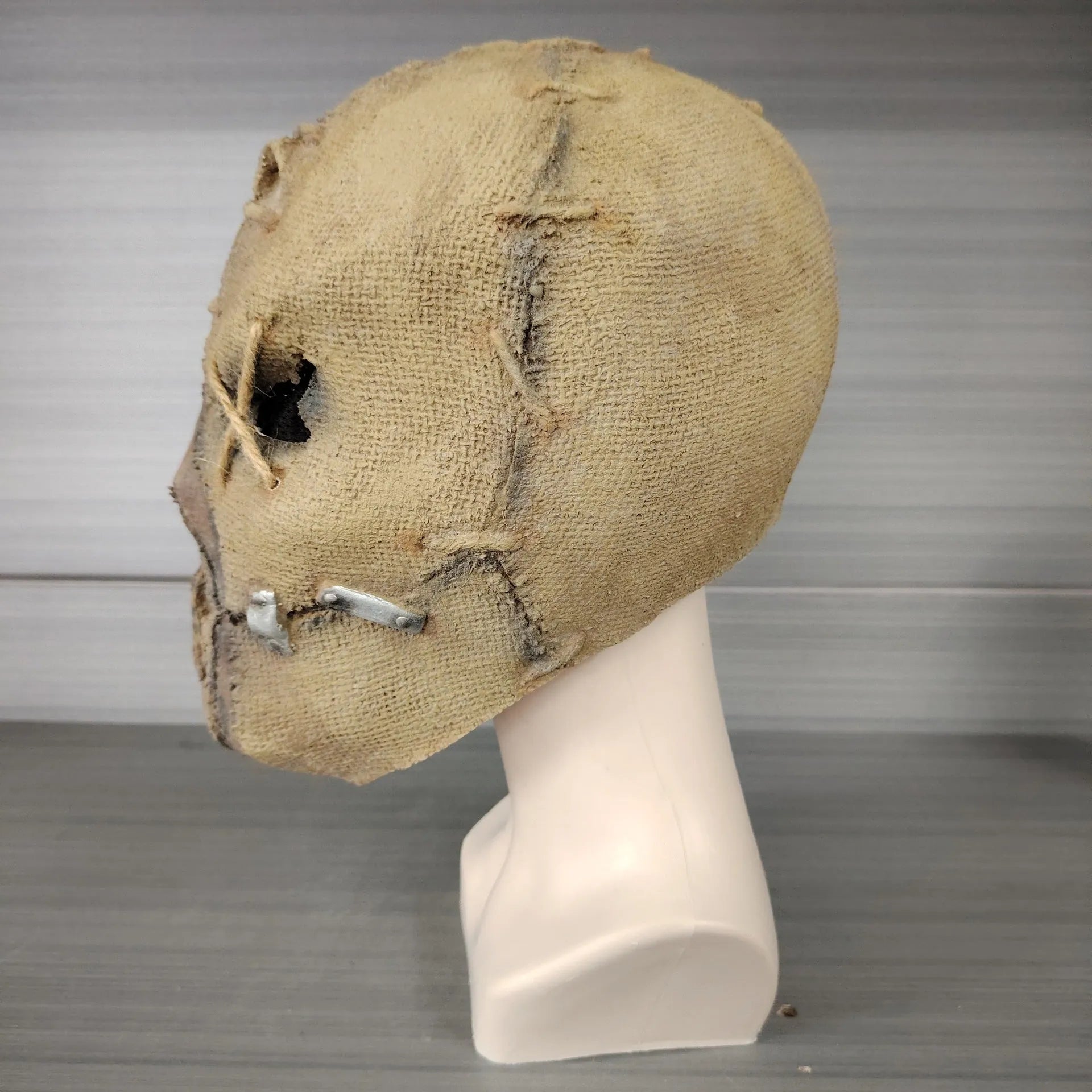 Latex scar skull horror mask head cover showing complete facial coverage dimensions