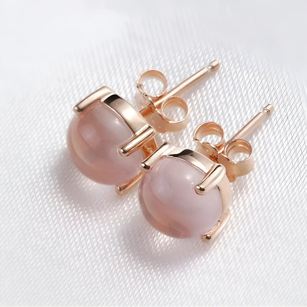 Rose gold drop shape synthetic quartz stud earrings with Korean style design