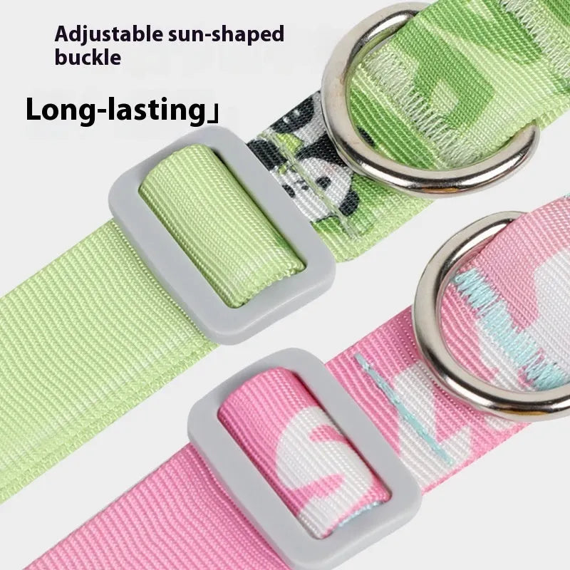 Adjustable nylon dog collar with cartoon gradient printing in gradient colour and panda green options