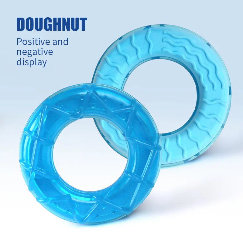 Summer ice cold dog cooling toy set with pacifier, popsicle, and ring shapes in assorted colours