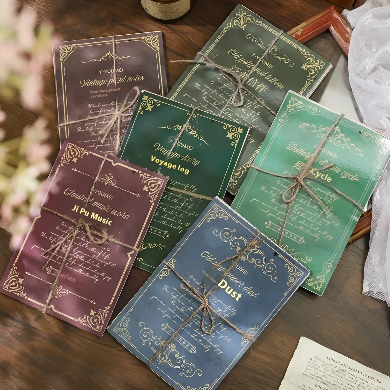 Retro literary notebook with classical letters decoration in multiple colour options