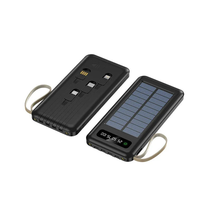 Solar power bank in black or white with capacity options of 20000mAh and 30000mAh