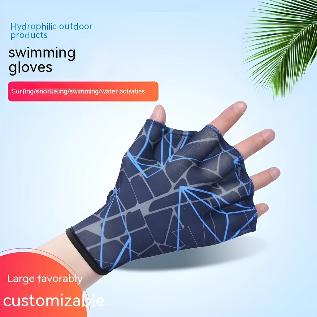 Green print duck feet webbed swimming gloves for outdoor water sports training