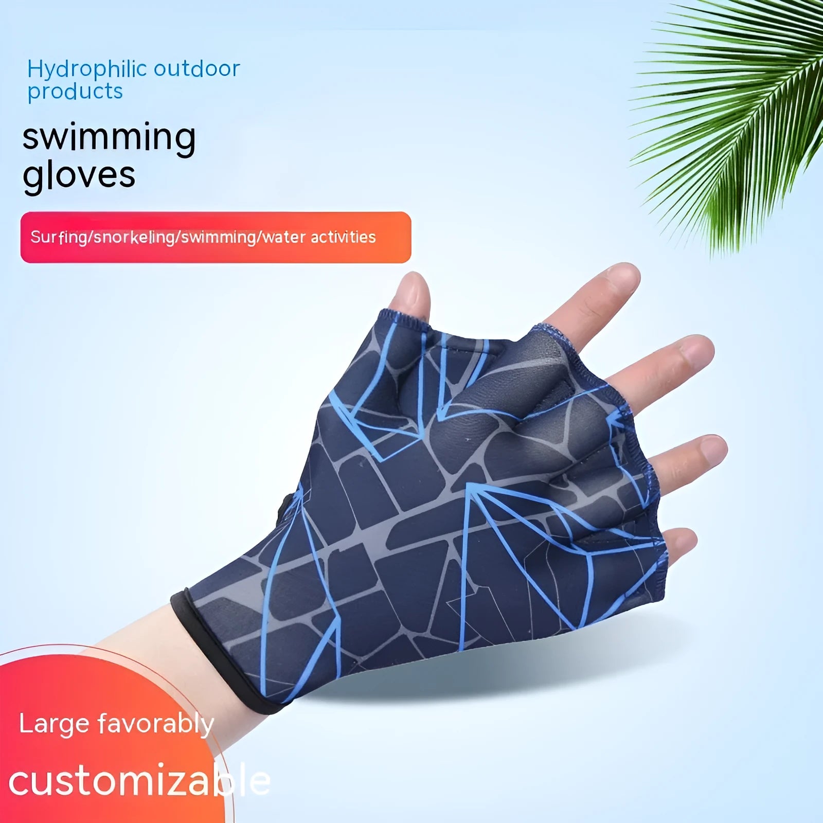 Green print duck feet webbed swimming gloves for outdoor water sports training