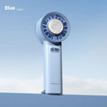 Mini handheld turbo jet fan in white with brushless motor, 3600mAh battery, and ice-cool function