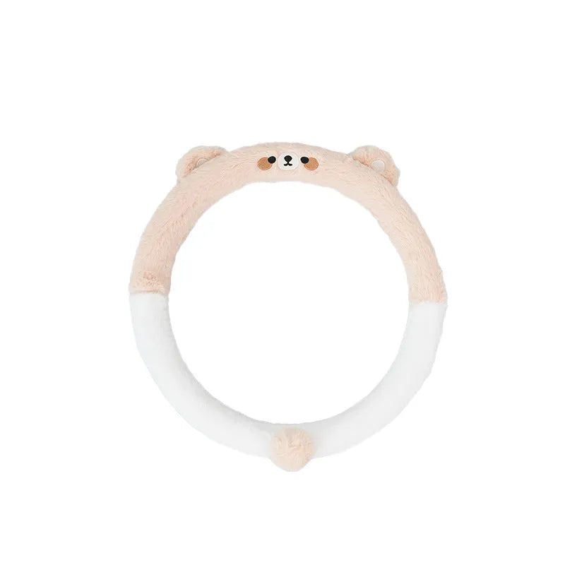 Plush steering wheel cover with cartoon embroidery for 38cm diameter wheels