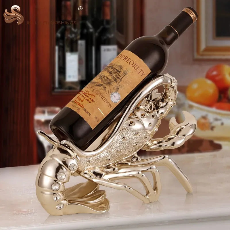 Lobster-shaped wine rack ornament in rose gold or elegant silver colour