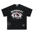 Black or white cotton T-shirt with retro hip hop gothic style letter print on the front.