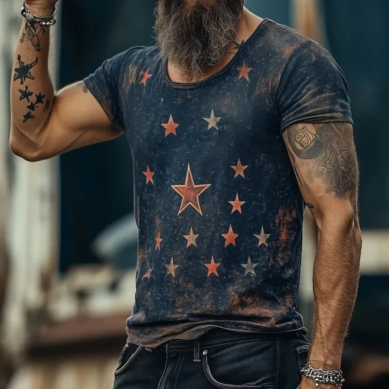Loose-fit art retro T-shirt with a 3D creative pattern design on the front.