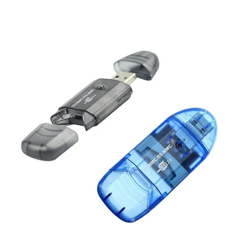 Transparent plastic USB card reader with a clear housing showing internal components.