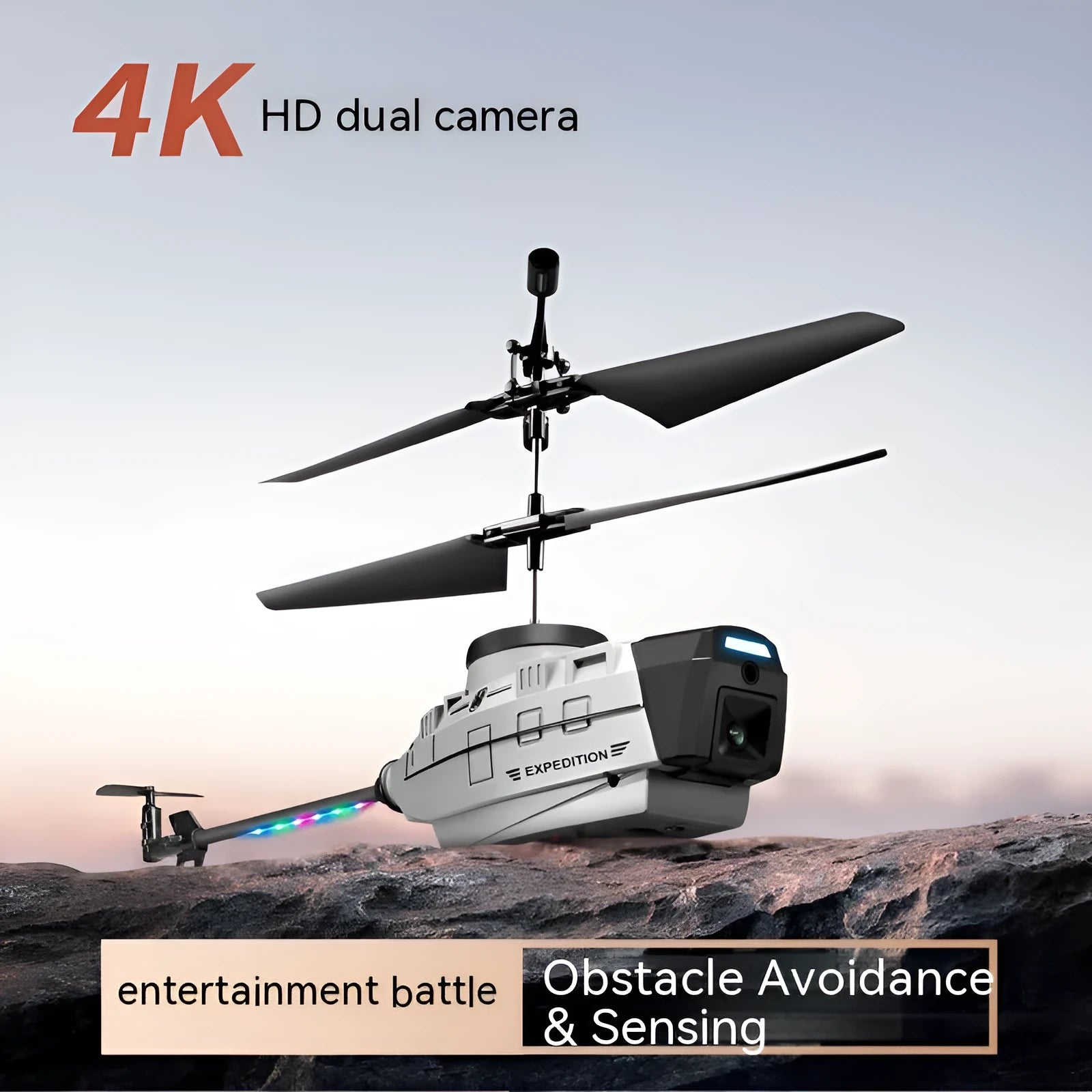 Heifeng reconnaissance UAV induction obstacle avoidance helicopter plastic toy under 30cm gray with coloured lights