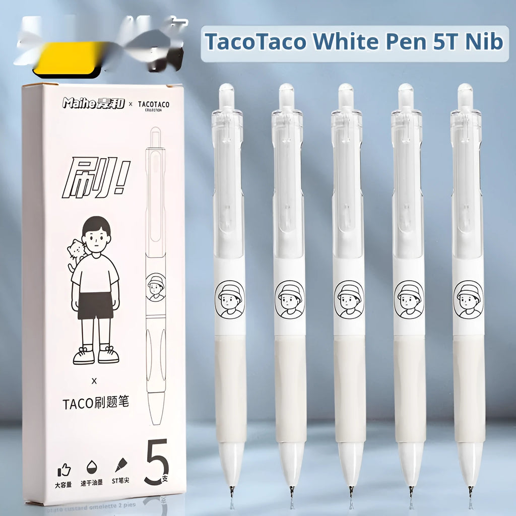 Five black ink ballpoint pens with 0.5mm tips for student exam writing
