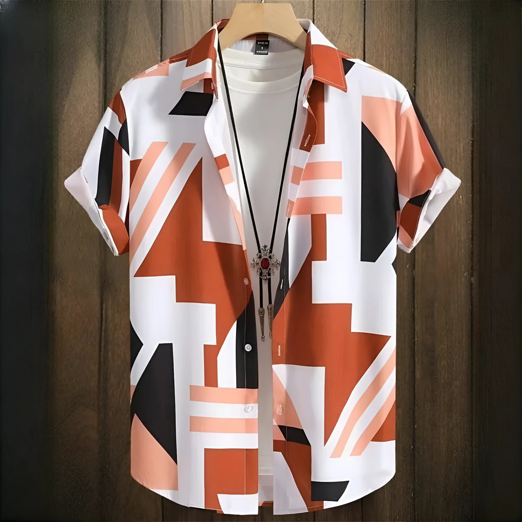 Men's camouflage 3D digital stitching short sleeve shirt with cardigan style in loose fit