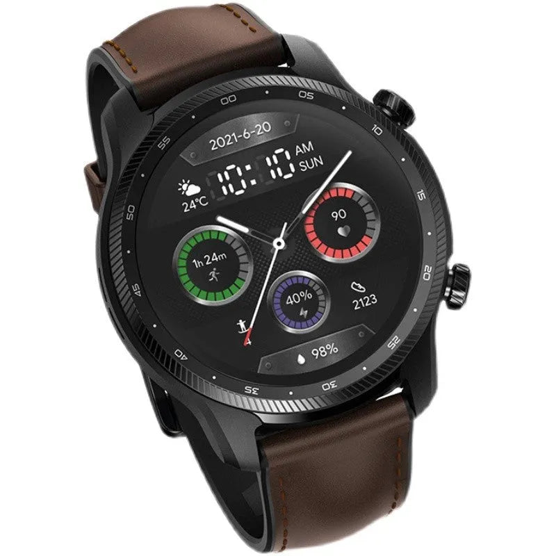 Ticwatch Pro X 47mm smartwatch with 4G calling and dual-layer display on wrist