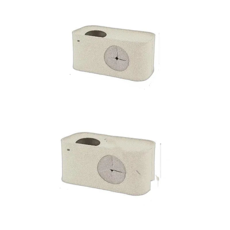 Foldable felt cat nest in khaki on a flat surface, 52x26x26cm size option