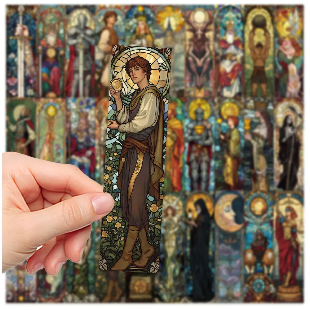 Set of 30 painted glass tarot paper bookmarks with cute handmade designs