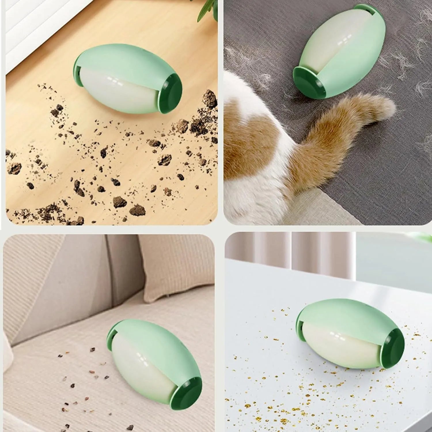 Green and white reusable gel lint roller ball for washing and removing pet hair