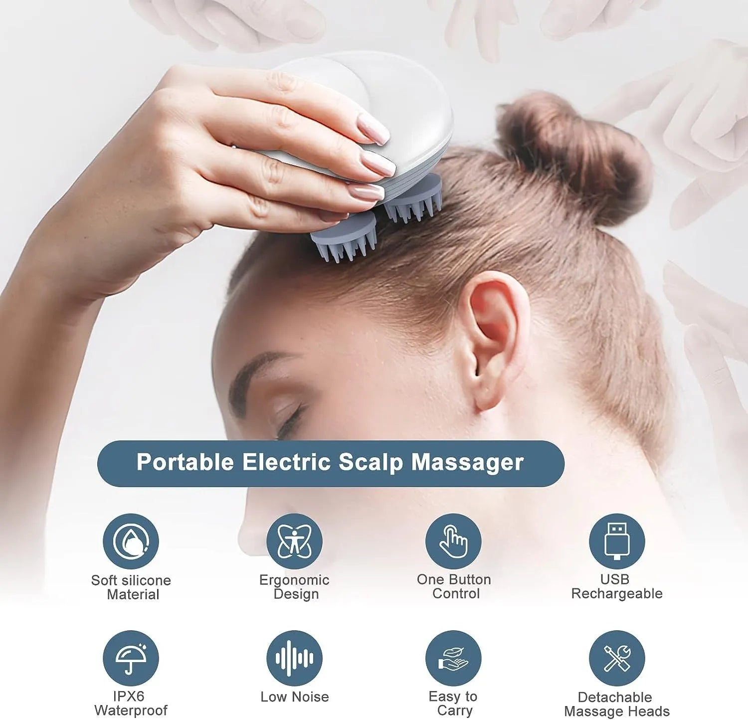 Blue electric pet massager with four rotating heads and soft massage nodes