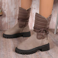Women's chunky heel snow boots in suede with lace-up front and fleece lining