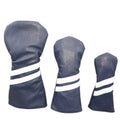 Golf club sleeve two oblique strips wood rod head cover in black PU, side view